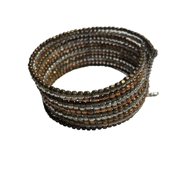 Handmade Beaded Cuff Bracelet Tri Color Stretch Boho Costume Jewelry Gift u - Picture 5 of 6